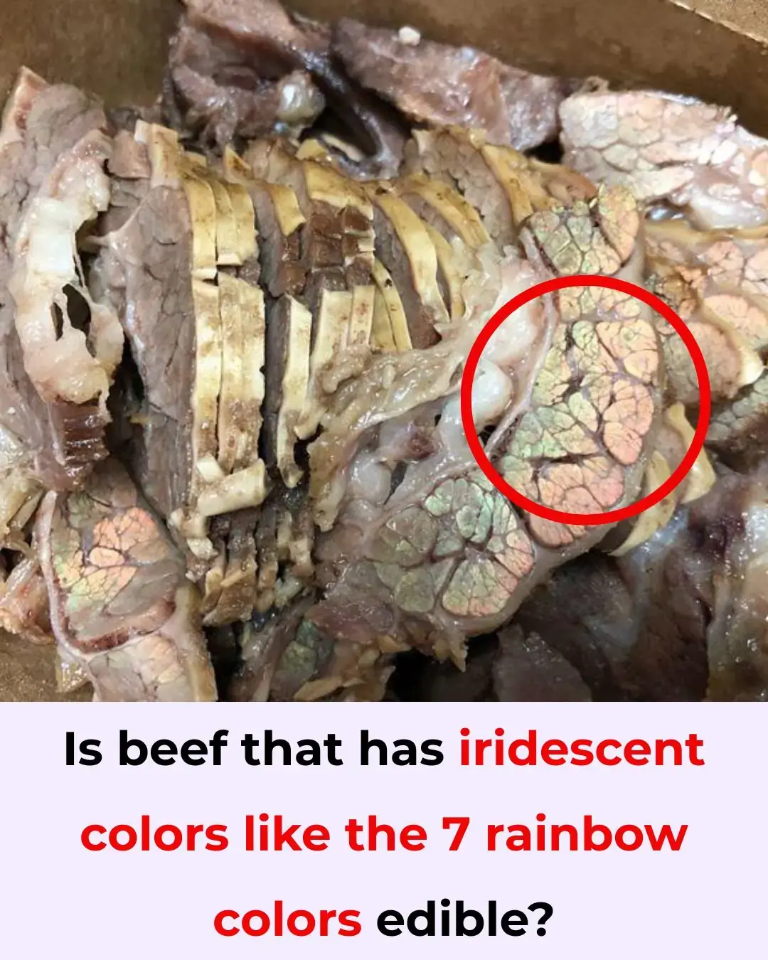 ¿Es comestible la carne de res que tiene colores iridiscentes como los 7 colores del arco iris?